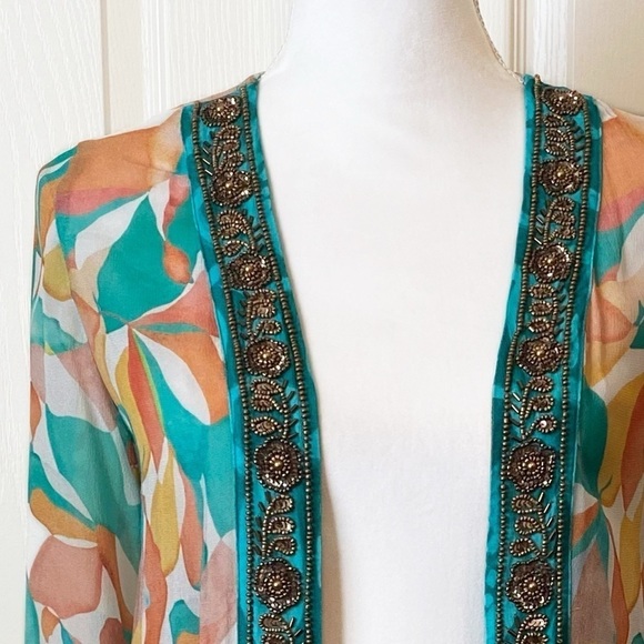 Soft Surroundings Multi-Color Beaded Floral Aberdeen Topper Kimono Women Small - Picture 3 of 13